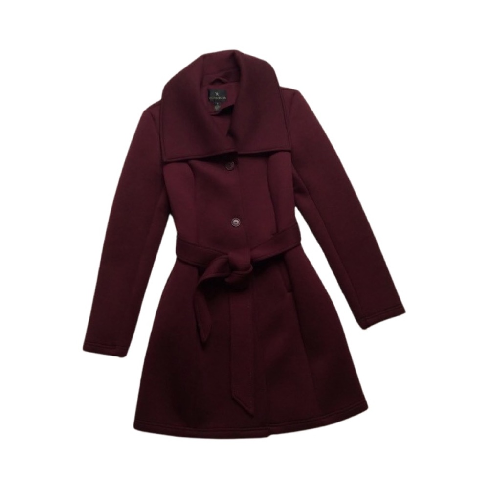 Worthington Womens Long Coat Size S Small Big Collar Button Front Tie Waist